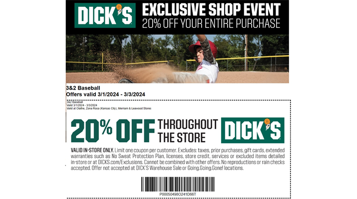 Shop Weekend at Dick's March 1-3 - 20% off any purchase