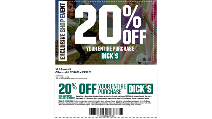 Pre-Season Shop Weekend at Dick's - 20% off Any Purchase